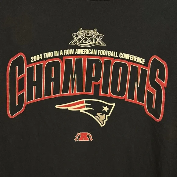 2004 Patriots AFC Championship Long sleeve Navy Blue Shirt. Y2K NFL Apparel Sz M - Picture 2 of 7